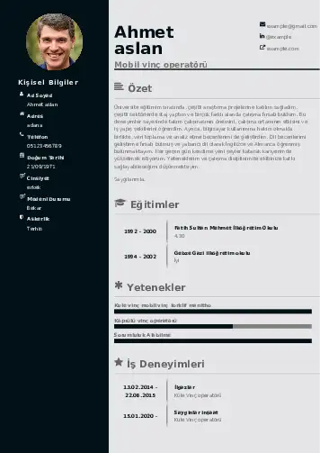 Vinç Operatörü Cv Örnekleri cv indir